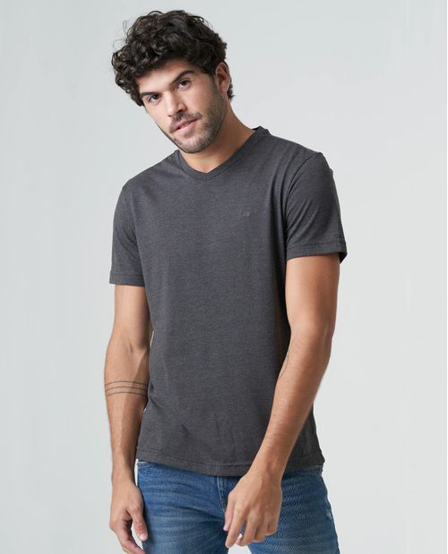 Camiseta para hombre Slim manga corta jaspe con cuello en V
