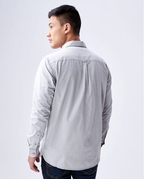 Camisa para hombre Slim manga larga con puntadas contrastantes