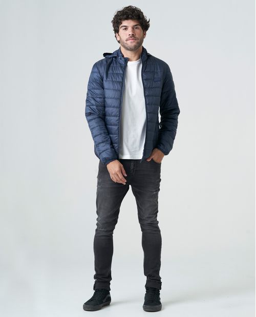 Chaqueta para hombre acolchada doble faz con capucha plegable
