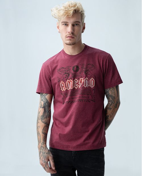 Camiseta para hombre Slim manga corta con estampado rocker