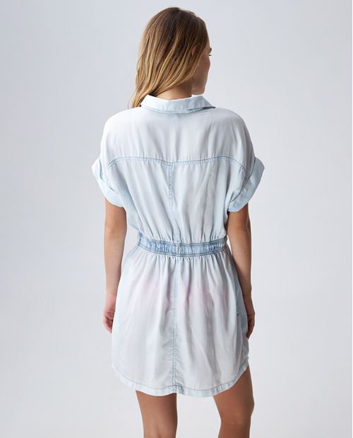 Vestido corto para mujer azul claro de denim 100% algodón
