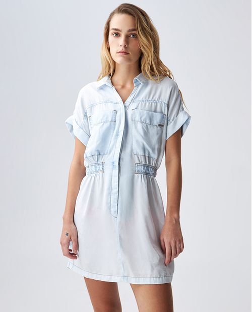 Vestido corto para mujer azul claro de denim 100% algodón