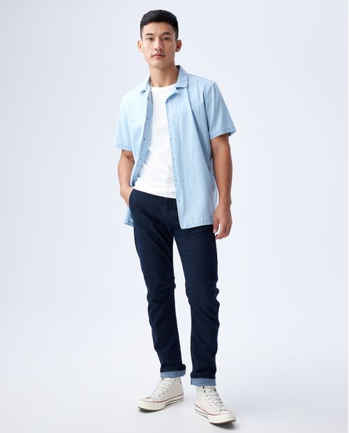Jean para hombre fit Moda azul oscuro bota recta estilo chino con Lyocell