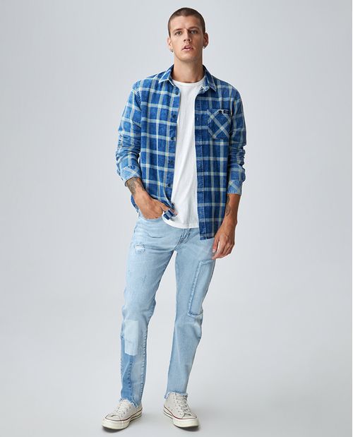 Jean para hombre fit Moda azul claro bota recta estilo patchwork