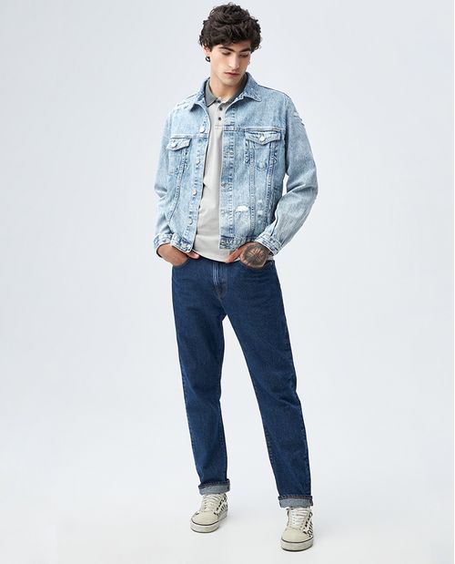 Jean para hombre fit Moda azul medio bota recta 100% algodón