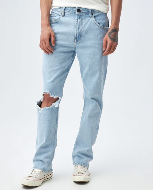 Jean para hombre fit Moda azul claro bota recta con rotos