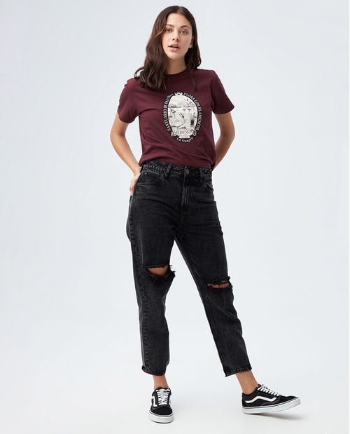 Jean para mujer fit Moda negro bota recta con rotos 100% algodón