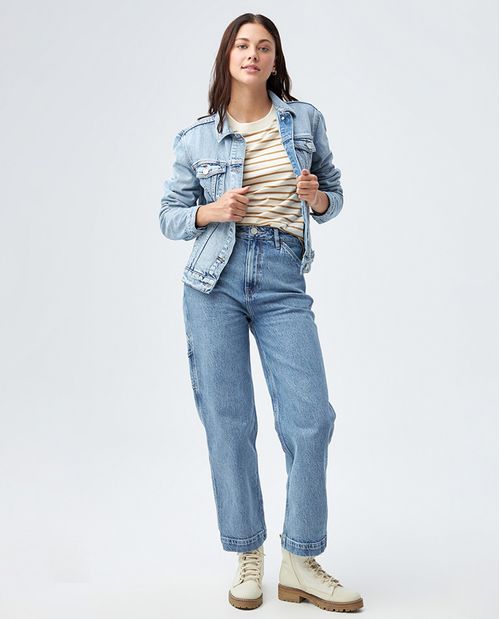 Jean para mujer fit Moda azul claro bota recta estilo carpintero con algodón reciclado