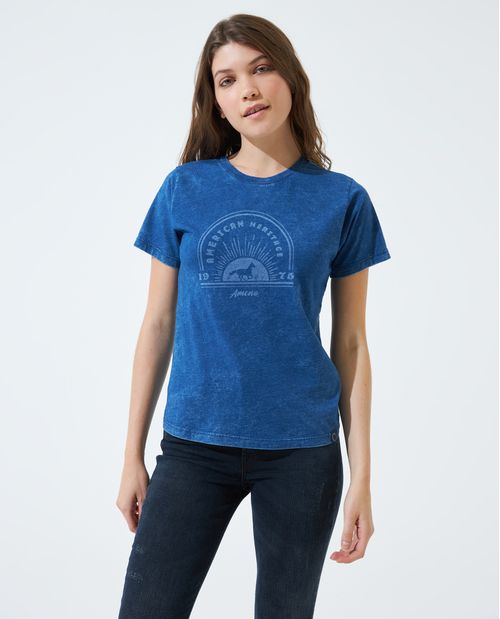 Camiseta azul estampada, para mujer