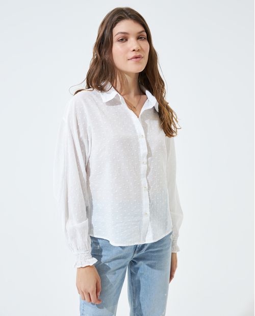 Camisa blanca 100% algodón con puños ajustados para mujer