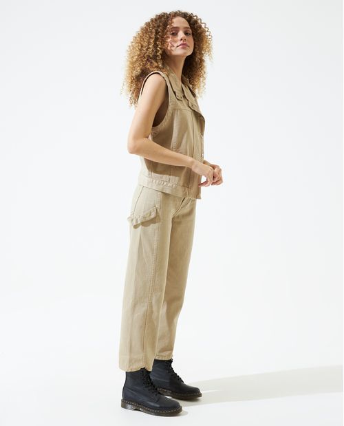 Pantalón carpintero de silueta carrot 100% algodón para mujer