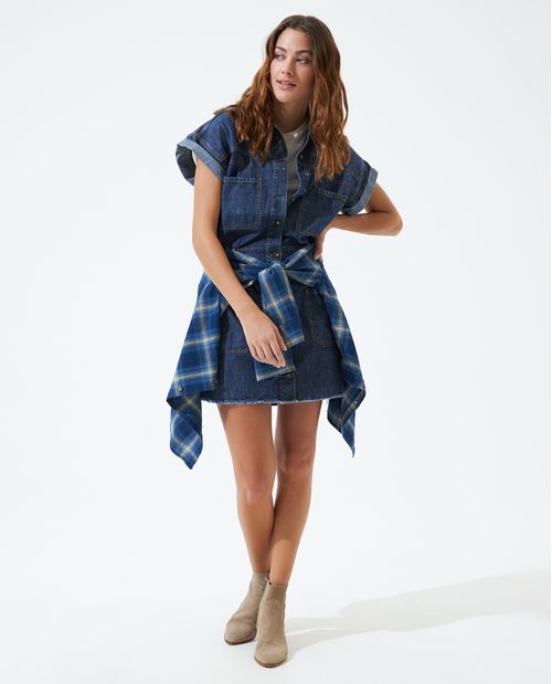 Vestido en denim manga corta para mujer