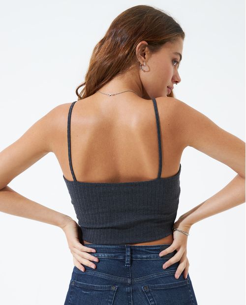 Camiseta corta en rib de tiras para mujer