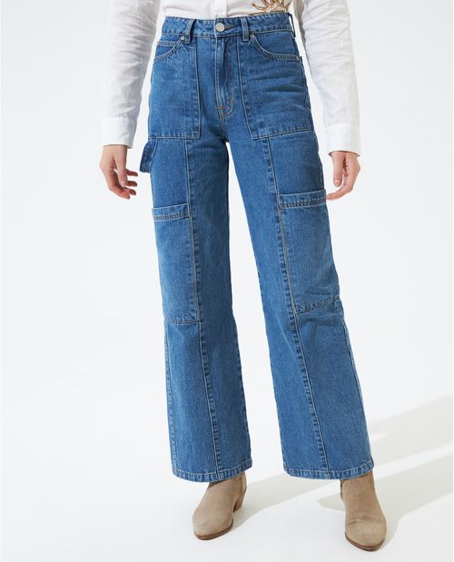 Jean Vintage carpintero tono medio para mujer