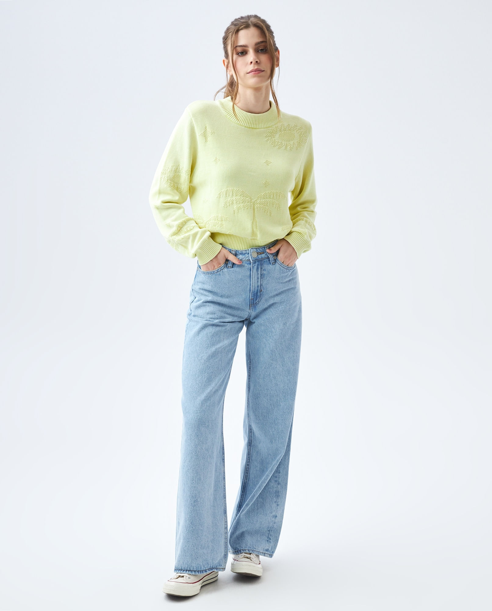 Jeans cargo wide leg Mujer Tono Medio