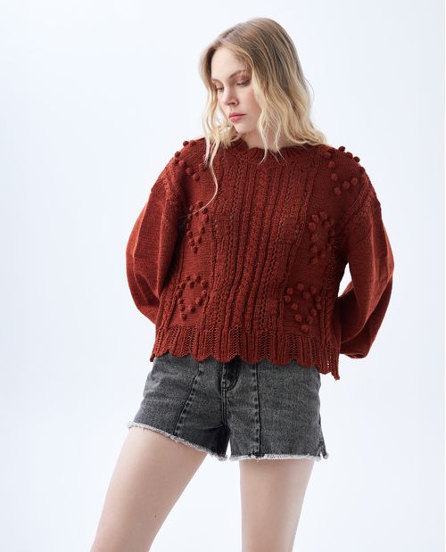 Buzo tejido con pompones para mujer
