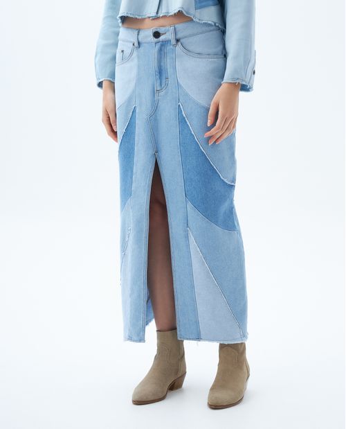 Falda larga en denim para mujer