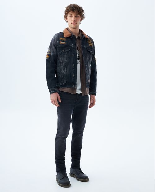 Chaqueta Trucker bordada con cuello en corduroy para hombre