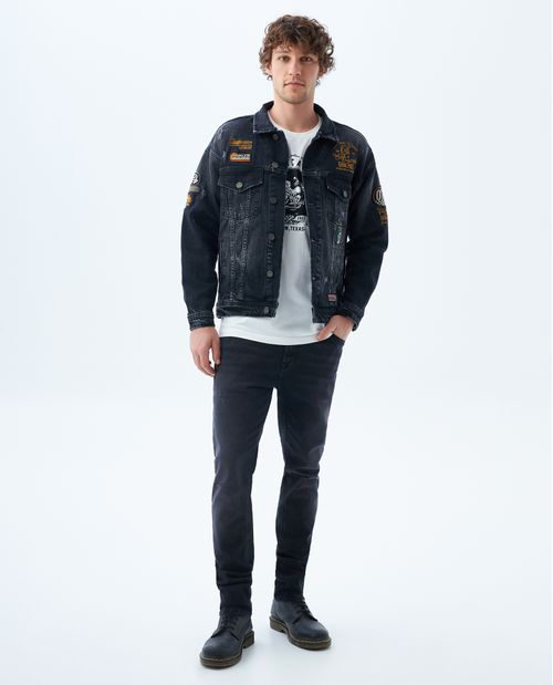 Chaqueta Trucker bordada con cuello en corduroy para hombre