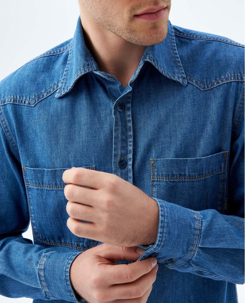 Jeans Camisas Americanino Camisa Manga Larga Denim Para Hombre