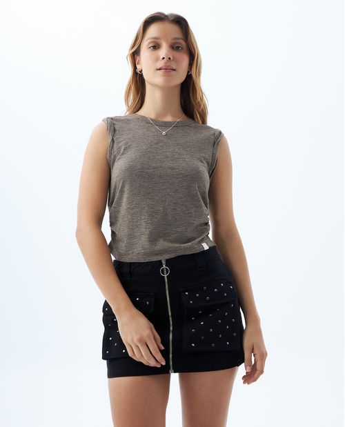 Camiseta manga sisa con recogidos para mujer