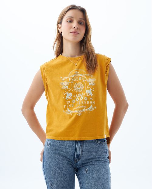 Camiseta con estampado y bordado para mujer