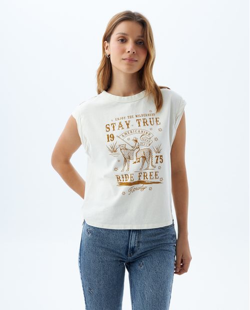Camiseta con estampado y bordado para mujer