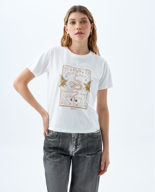Camiseta con estampado y bordado frontal para mujer