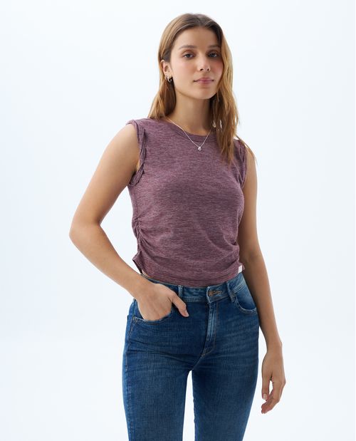 Camiseta manga sisa con recogidos para mujer