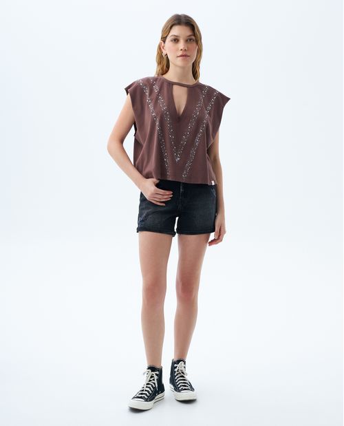 Camiseta con bordado de lentejuelas para mujer