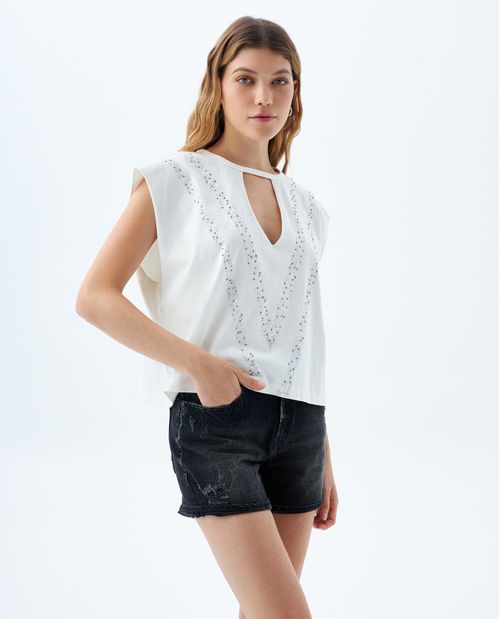 Camiseta con bordado de lentejuelas para mujer