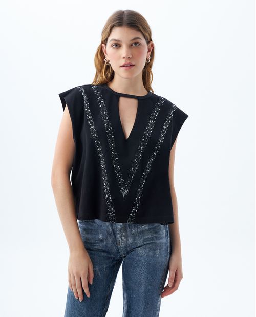 Camiseta con bordado de lentejuelas para mujer
