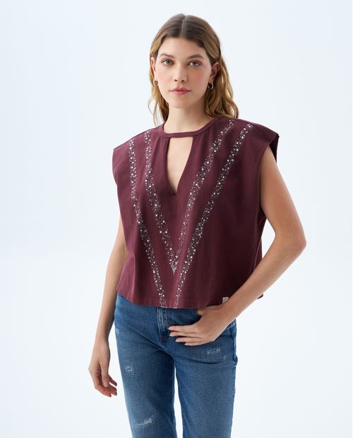 Camiseta con bordado de lentejuelas para mujer