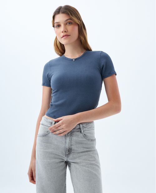 Camiseta manga corta en rib para mujer