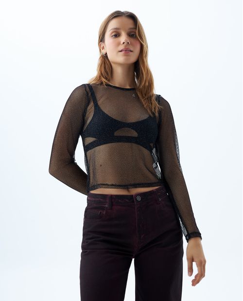 Camiseta malla con brillo para mujer