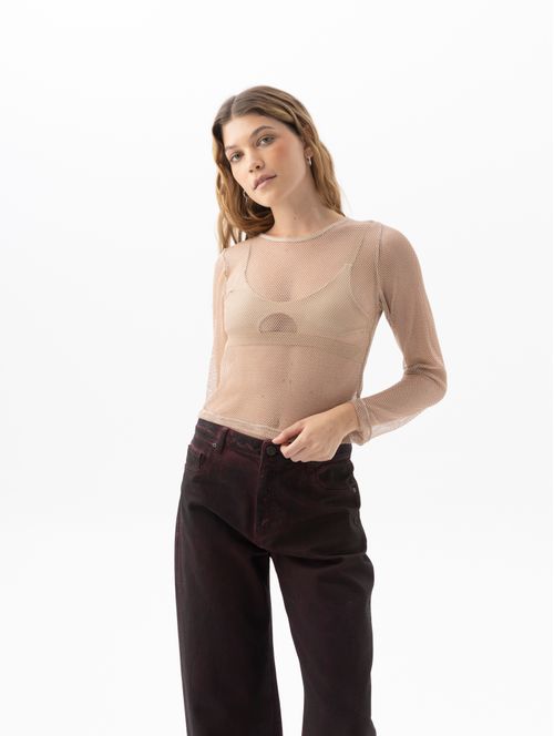 Camiseta malla con brillo para mujer