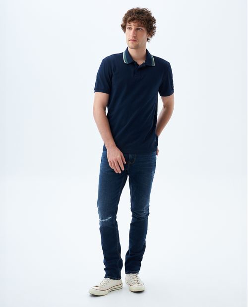 Polo con cuello y puños tejidos para hombre