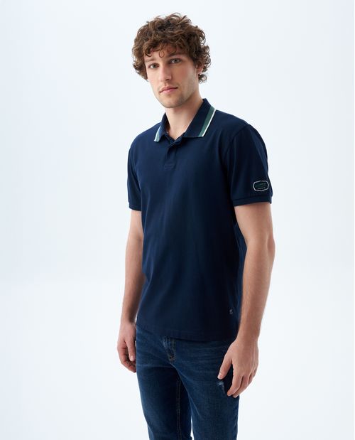 Polo con cuello y puños tejidos para hombre