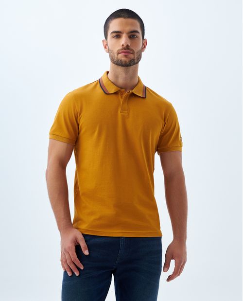 Polo con cuello y puños tejidos para hombre