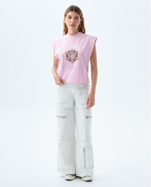 Camiseta manga sisa estampada para mujer