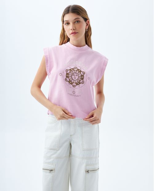 Camiseta manga sisa estampada para mujer