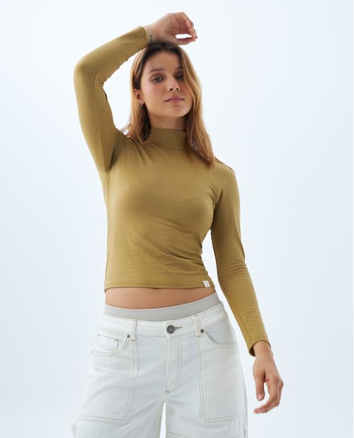 Camiseta manga larga cuello tortuga para mujer