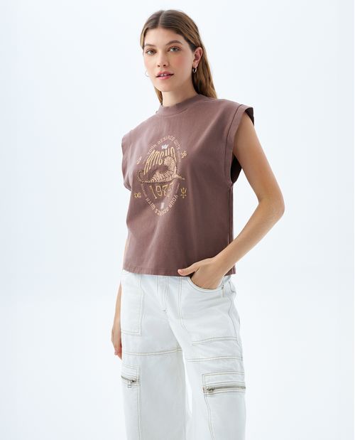 Camiseta manga sisa estampada para mujer