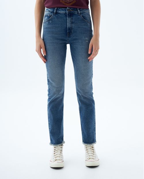 Jean Slim and Straight tiro medio para mujer