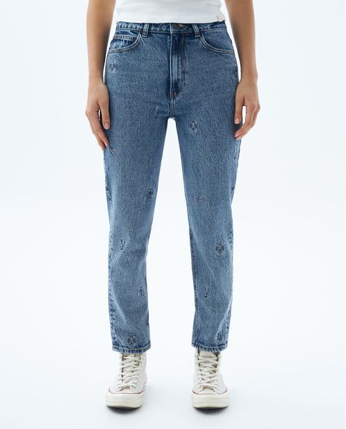 Jean Mom bordado para mujer