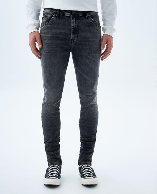 Jean Skinny negro con rotos para hombre