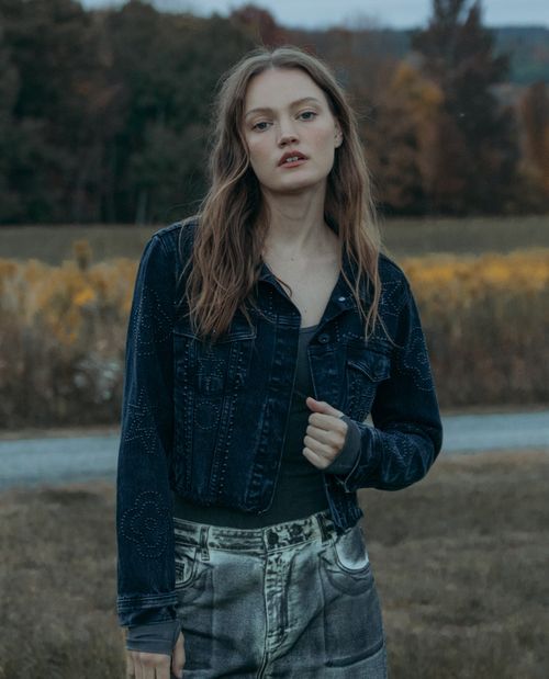 Chaqueta Cropped black denim para mujer
