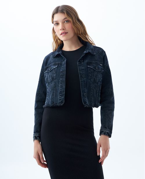 Chaqueta Cropped black denim para mujer