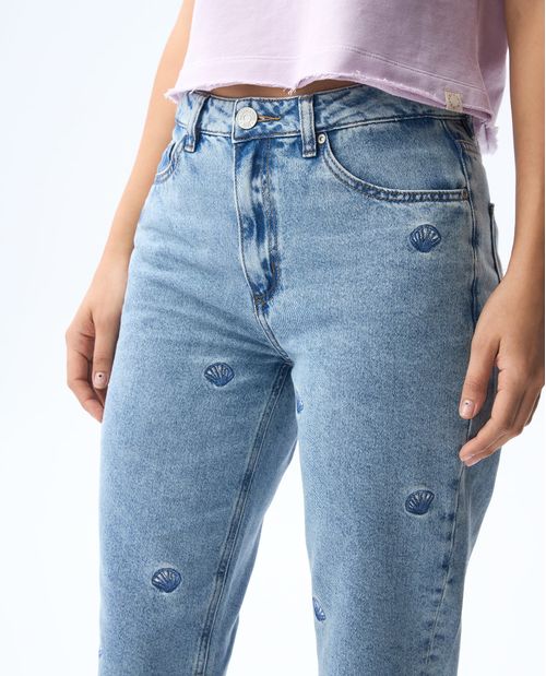 Jean Mom con bordados para mujer