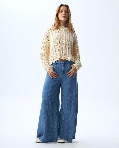 Jean Flare amplio con cortes para mujer